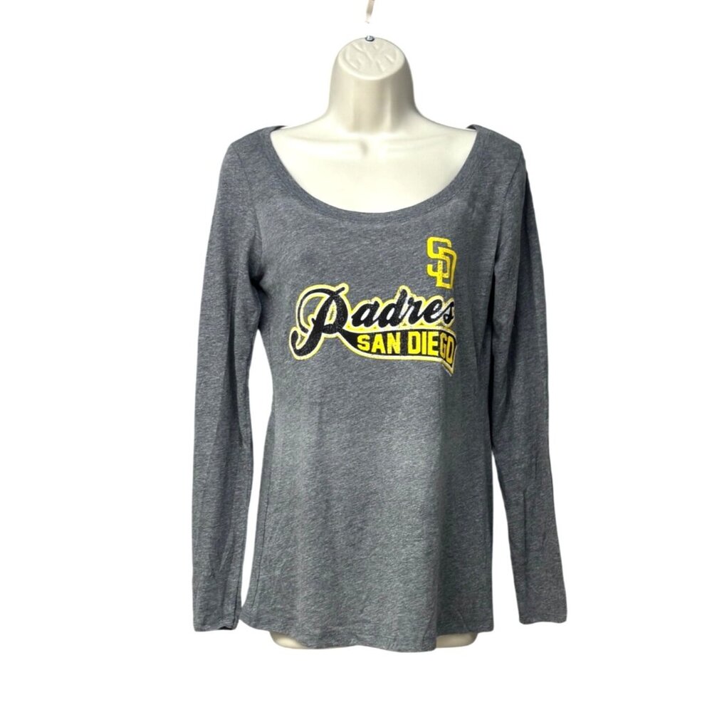 San Diego Padres Womens Long Sleeve Gray T-Shirt By Next Level Apparel, Sz. L